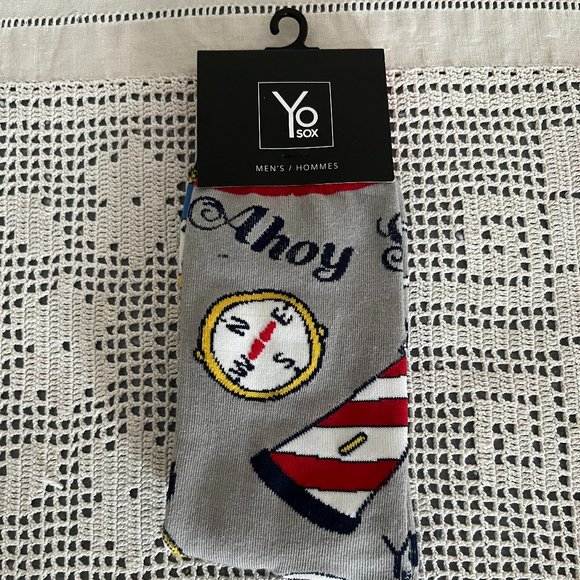 NEW with tags YoSox grey, red, navy, white & yellow socks men’s size 7-12 rare - Picture 1 of 9